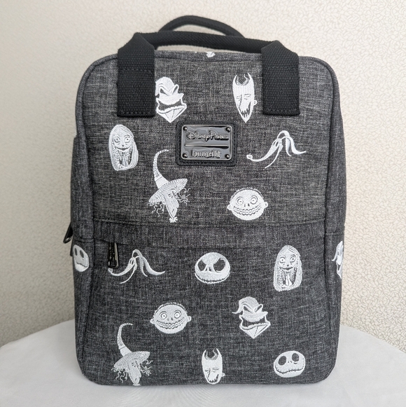 Disney Loungefly Nightmare Before Christmas Backpack Embroidered Head Gray White